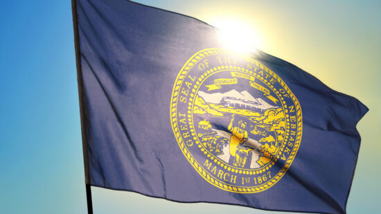 Nebraska state of United States flag waving on the wind