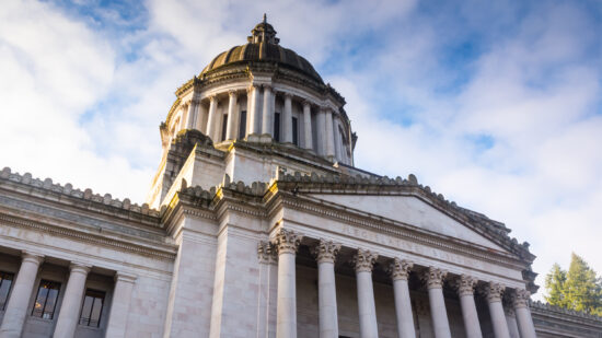 Washington State Capitol Building front north angle morning golden hour